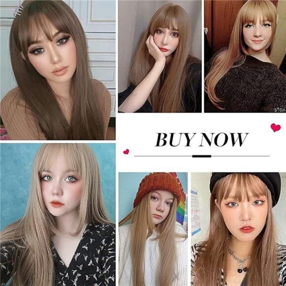 Blonde Wig With Bangs For Women Long Straight Wigs Barbie wig Synthetic - Picture 7 of 7